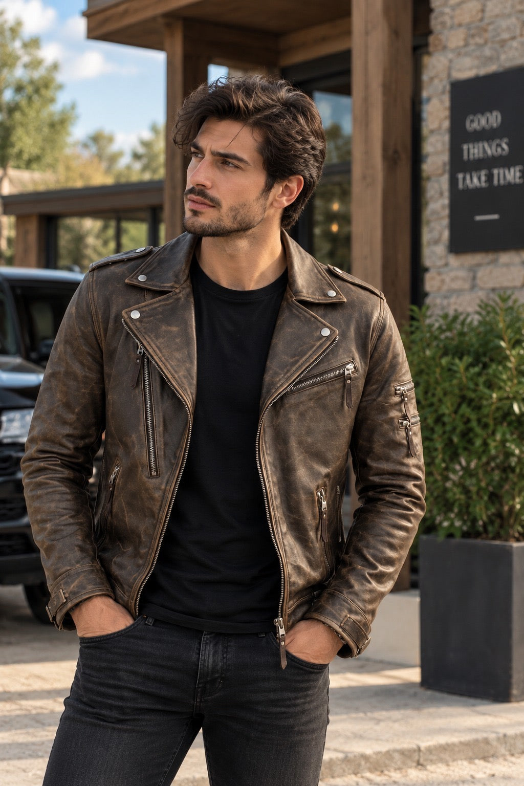 Outlaw Vintage Biker Jacket | Distressed Brown