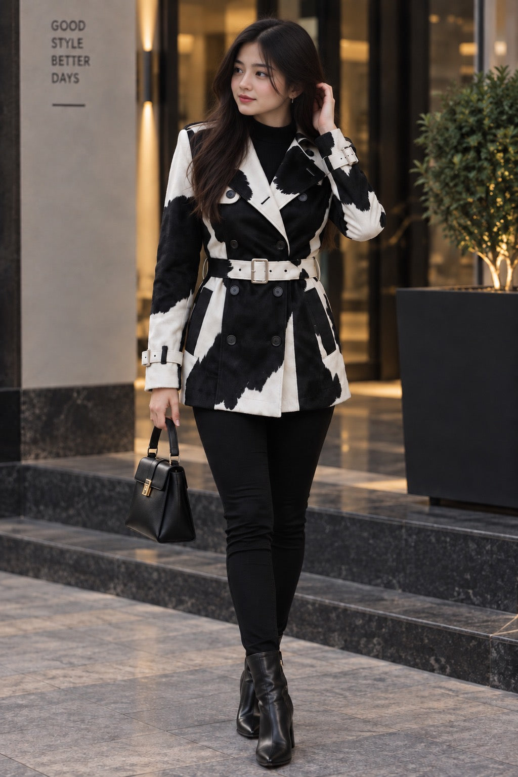 Cowgirl Couture Belted Leather Jacket | Black & White